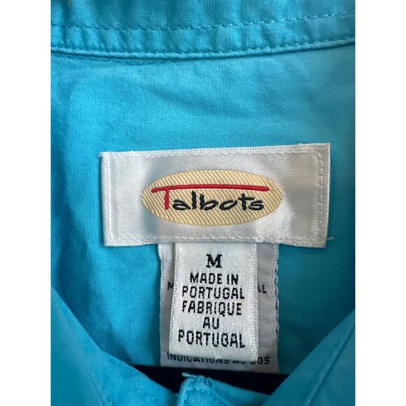 Talbots Size Medium Robbin's Egg Blue Collar Button Down Dress Casual Blouse - Picture 2 of 6